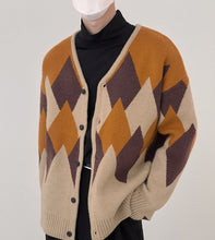 Load image into Gallery viewer, RT No. 5308 KNITTED DIAMOND PATTERN V-NECK CARDIGAN
