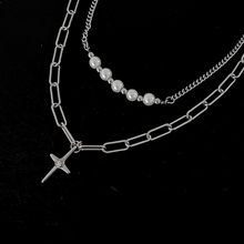 Load image into Gallery viewer, CROSS DOUBLE LAYER PEARL CHAIN NECKLACE
