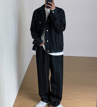 Load image into Gallery viewer, No. 4012 VERTICAL STRIPED BUTTON-UP JK &amp; WIDE PANTS (TOP &amp; BOTTOM)
