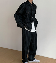 Load image into Gallery viewer, No. 4012 VERTICAL STRIPED BUTTON-UP JK &amp; WIDE PANTS (TOP &amp; BOTTOM)
