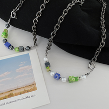 Load image into Gallery viewer, PEARL COLORED CUBE NECKLACE
