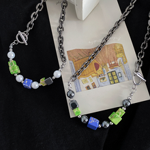 Load image into Gallery viewer, PEARL COLORED CUBE NECKLACE
