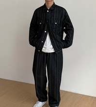 Load image into Gallery viewer, No. 4012 VERTICAL STRIPED BUTTON-UP JK &amp; WIDE PANTS (TOP &amp; BOTTOM)
