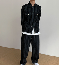 Load image into Gallery viewer, No. 4012 VERTICAL STRIPED BUTTON-UP JK &amp; WIDE PANTS (TOP &amp; BOTTOM)
