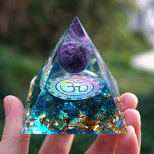 Load image into Gallery viewer, Om Amethyst &amp; Blue Quartz Pyramid
