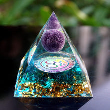 Load image into Gallery viewer, Om Amethyst &amp; Blue Quartz Pyramid
