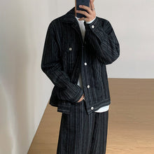 Load image into Gallery viewer, No. 4012 VERTICAL STRIPED BUTTON-UP JK &amp; WIDE PANTS (TOP &amp; BOTTOM)
