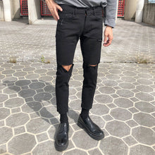 Load image into Gallery viewer, RT No. 4456 BLACK RIPPED SLIM DENIM JEANS
