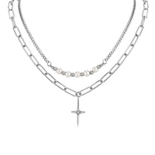 Load image into Gallery viewer, CROSS DOUBLE LAYER PEARL CHAIN NECKLACE
