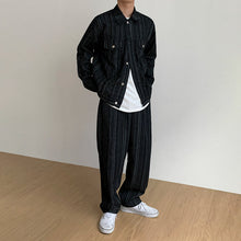 Load image into Gallery viewer, No. 4012 VERTICAL STRIPED BUTTON-UP JK &amp; WIDE PANTS (TOP &amp; BOTTOM)
