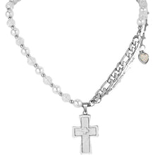 Load image into Gallery viewer, HALF PEARL HALF DOUBLE CHAIN CROSS NECKLACE
