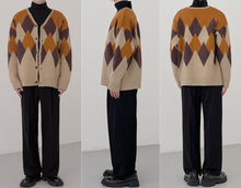 Load image into Gallery viewer, RT No. 5308 KNITTED DIAMOND PATTERN V-NECK CARDIGAN
