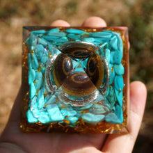 Load image into Gallery viewer, Orgonite Tiger Eye Turquoise Pyramid
