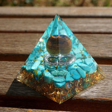 Load image into Gallery viewer, Orgonite Tiger Eye Turquoise Pyramid
