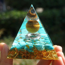 Load image into Gallery viewer, Orgonite Tiger Eye Turquoise Pyramid
