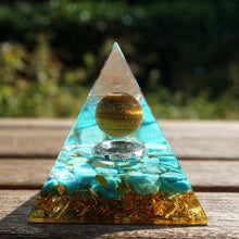 Load image into Gallery viewer, Orgonite Tiger Eye Turquoise Pyramid
