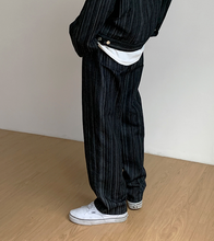 Load image into Gallery viewer, No. 4012 VERTICAL STRIPED BUTTON-UP JK &amp; WIDE PANTS (TOP &amp; BOTTOM)
